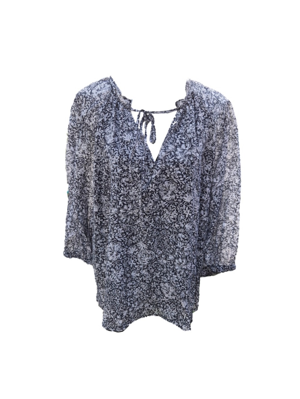 Women's Vince Camuto Floral Blouse, Plus 2X, Navy and White